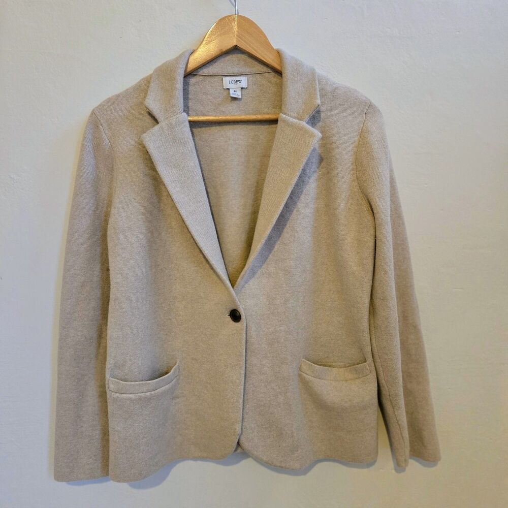 J.Crew School Boy Cotton Knit Blazer M Beige Academia Preppy Coastal Business - Picture 2 of 9